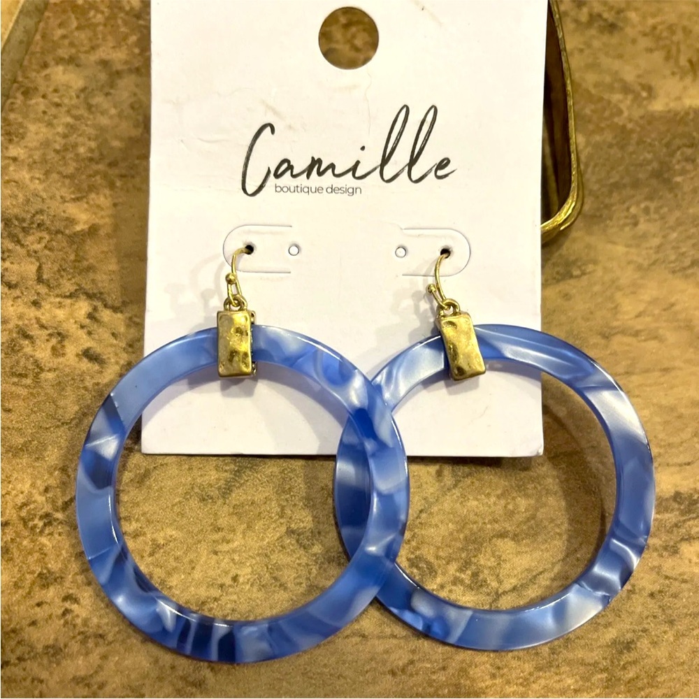 Camille Boutique Earrings Blue Drop Dangle Hoops